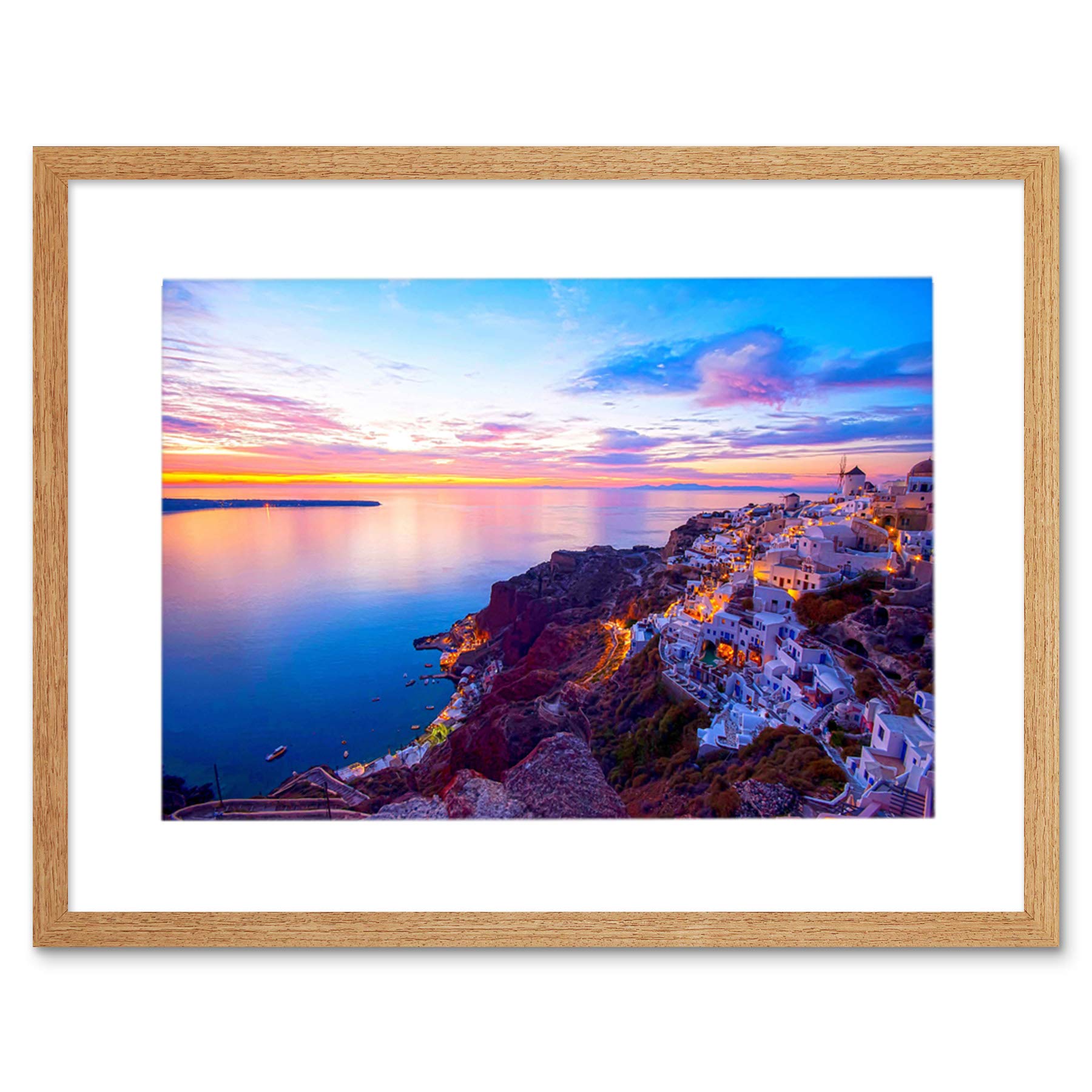 Wee Blue Coo Photo Landscape Seascape Santorini Greece Sunset Picture Framed Wall Art Print