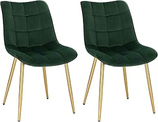 EUGAD Coppia Sedia da Cucina Sala Pranzo in Velluto Poltroncine Camera da Letto Gambe in Metallo Dorato Verde scuro 0672BY-2