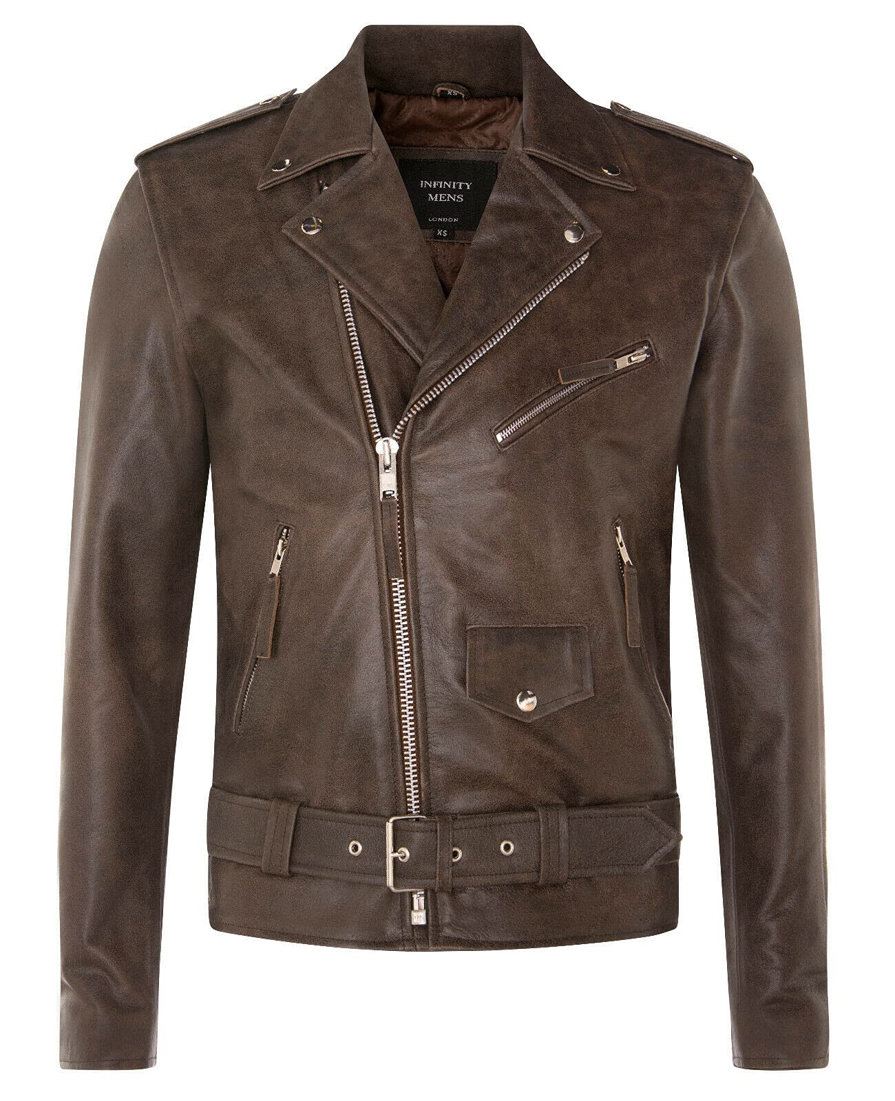 Infinity Leather Men's   Brown  Cow-Hide Vintage Brando Biker Jacket -Sandy in Size 4XL, BrandAlley