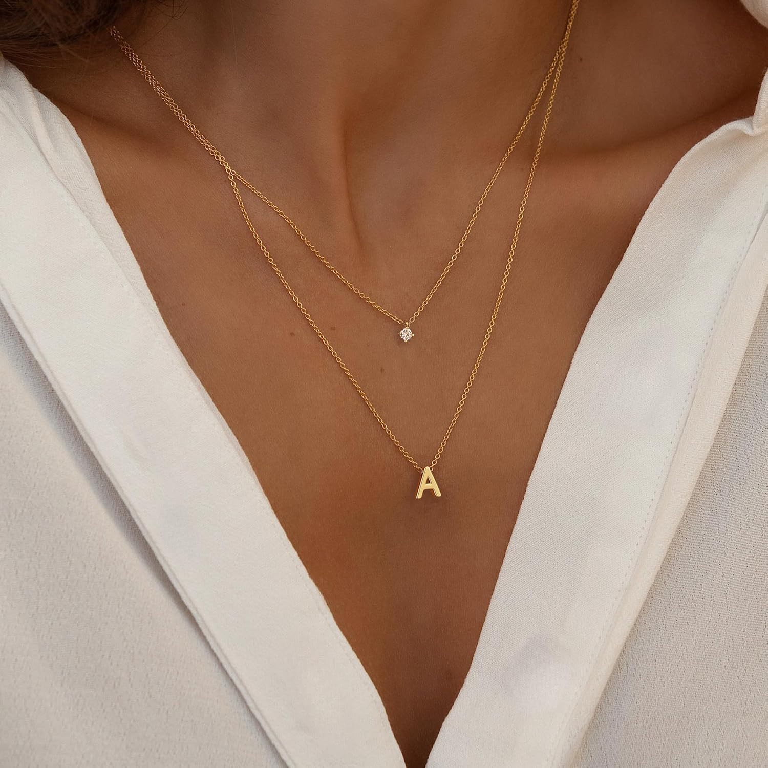 Layered Initial Necklaces for Women, 14k Gold Plated Letter Necklace Set Dainty Gold Initial Necklace Stack Cute Layering Choker Necklaces for Women Trendy Fashion Jewelry - Image 6