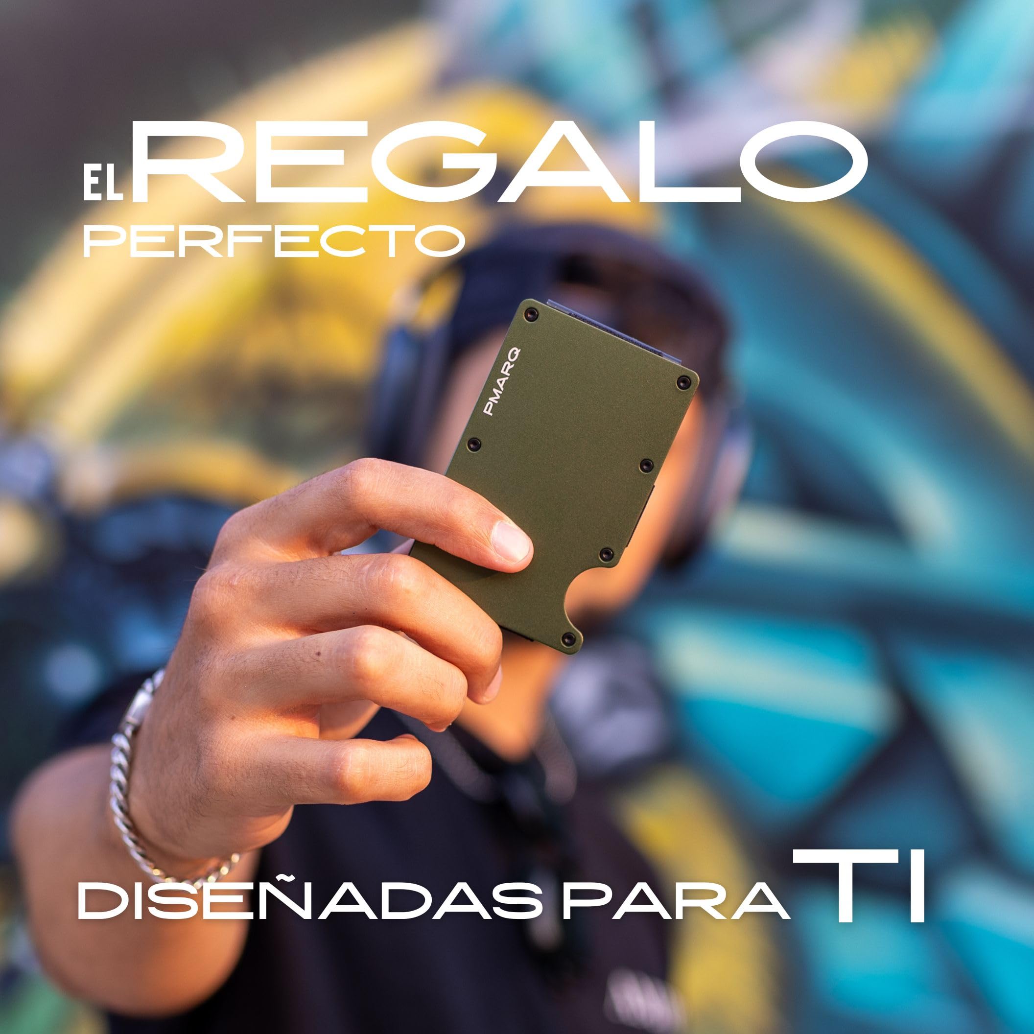 Tarjetero Hombre con Bloqueo RFID para Tarjetas de Crédito - Cartera para Hombre Minimalista Metalica con Pinza para Billetes (Verde Oliva)