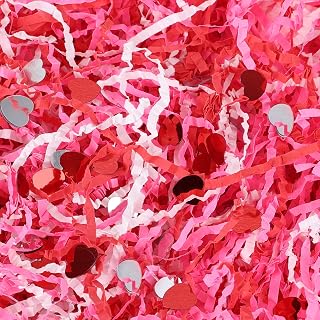 Himake 2.5LB Valentine's Day Crinkle Cut Paper Shred, Pink Red White Raffia Paper Shred Filler Grass with Heart Decoration for Gift Wrapping Basket Filling Birthdays Weddings Party Supply