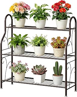 SORCEDAS Plant Stand Indoor Outdoor 3 Tier Metal Corner Flower Shelf | Plant Rack for Multiple Plants, Space-Saving Plant Holder for Patio, Garden, Balcony, Living Room