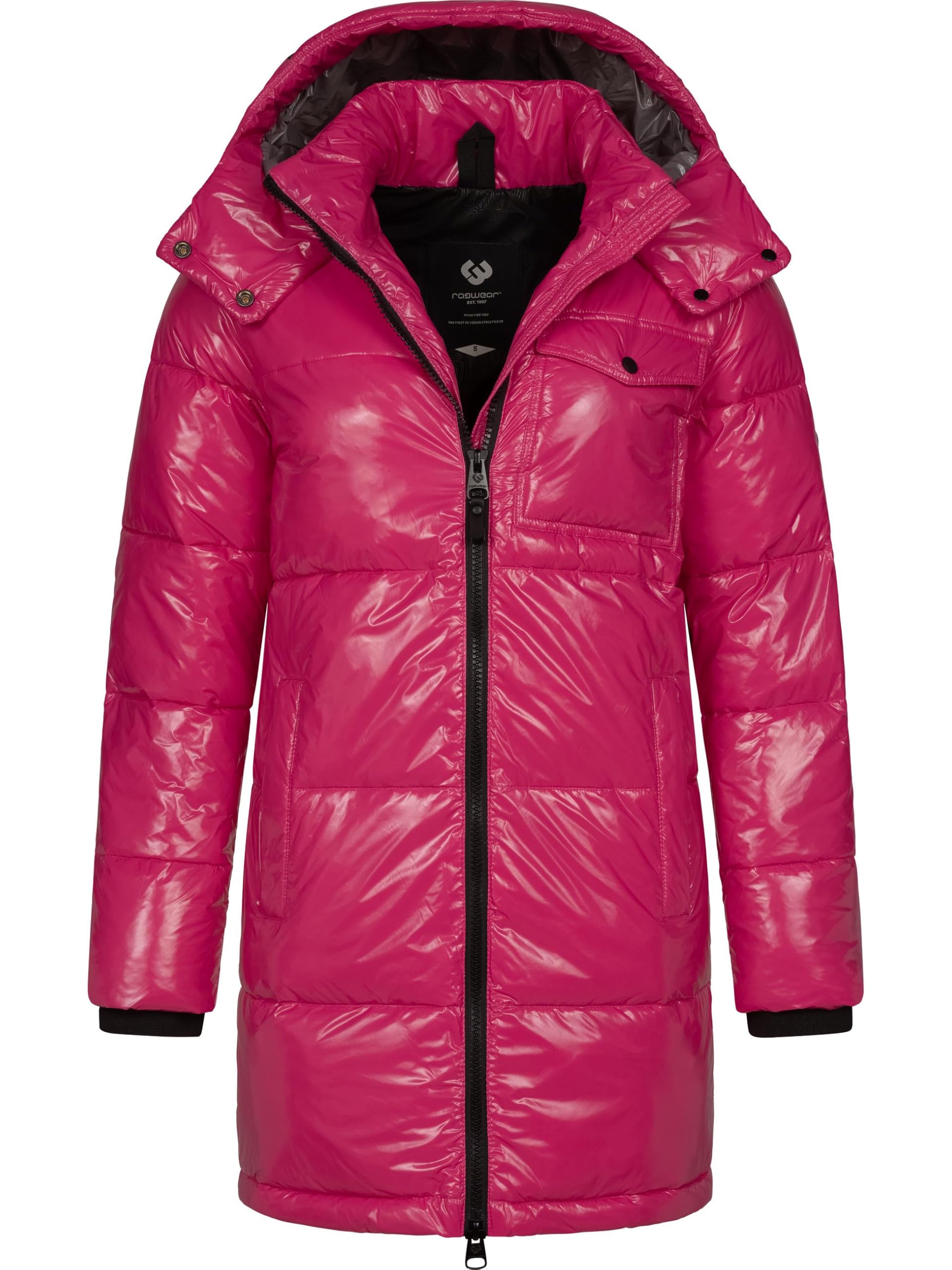 Ragwear YOUMODO Women's Warm Winter Coat Shiny Quilted Coat Made of Shiny Material with Hood Roobie Long YOUMODO XS-3XL, fuchsia, S