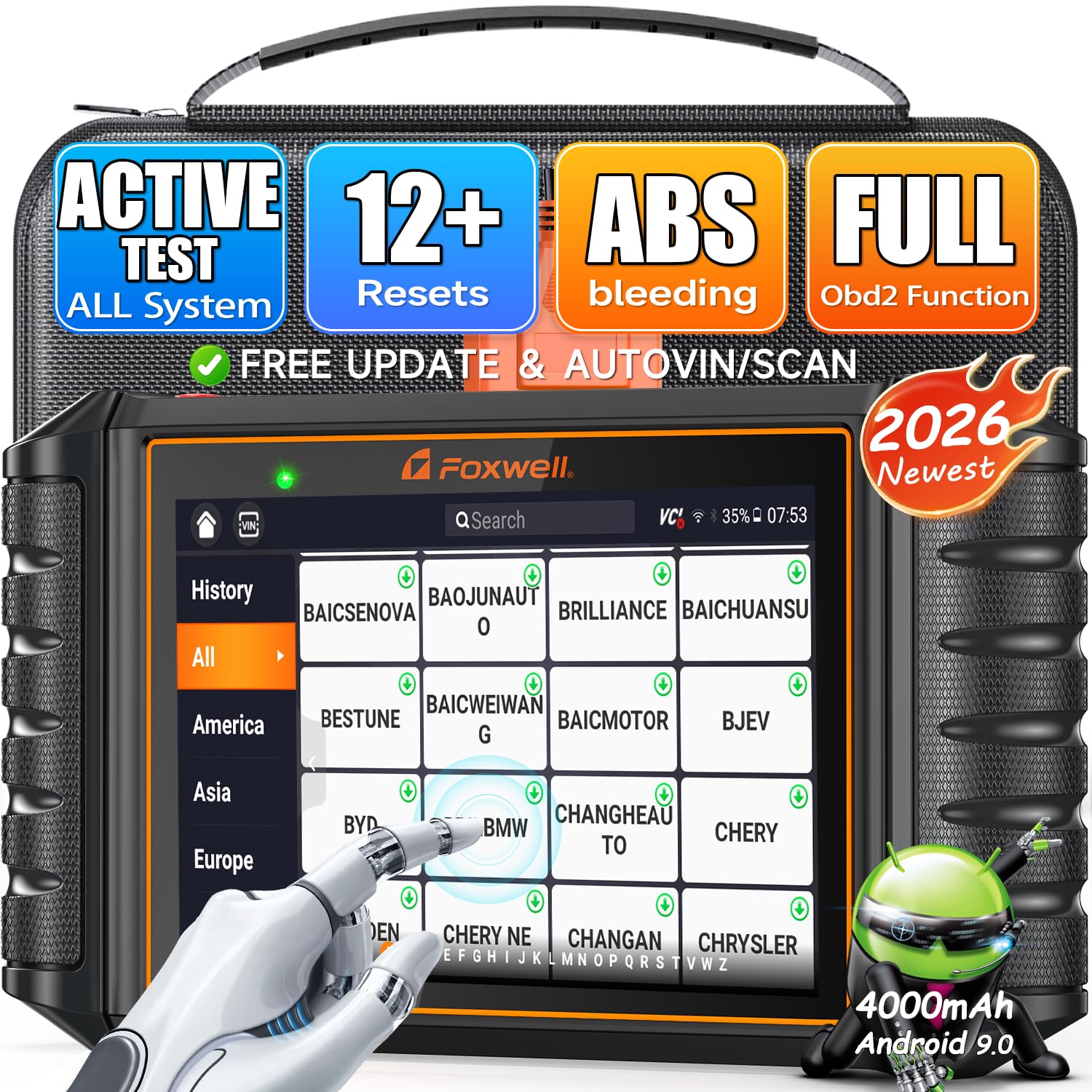 2026 FOXWELL NT726 OBD2 Scanner Diagnostic Tool, All System Bidirectional Scanner, Code Reader for Cars and Trucks with 12 Resets, ABS Bleeding/Oil/EPB/SAS/D-PF/TPMS/Injector Coding/Throttle/BMS..,FCA