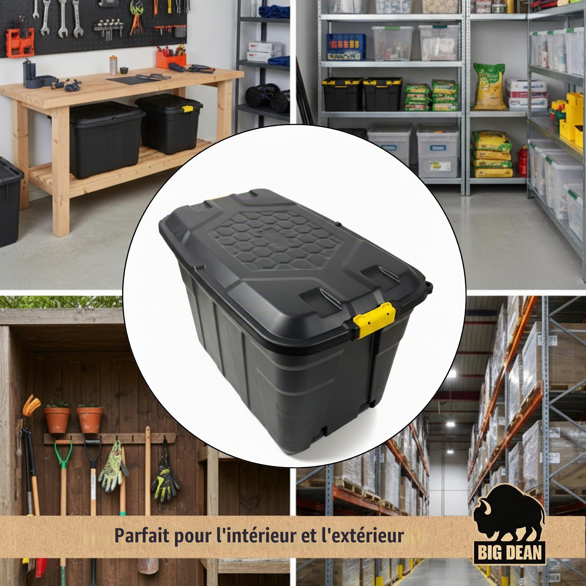 BigDean Boîte de rangement XXL avec couvercle et roues 190 l