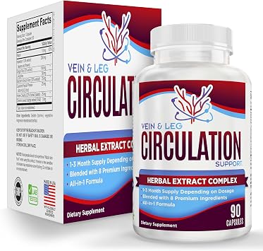 Vein + Leg Circulation Supplement 8-in-1 Formula | Circulation Health Support Supplements | Veins & Legs | Men & Women | 90 Capsules