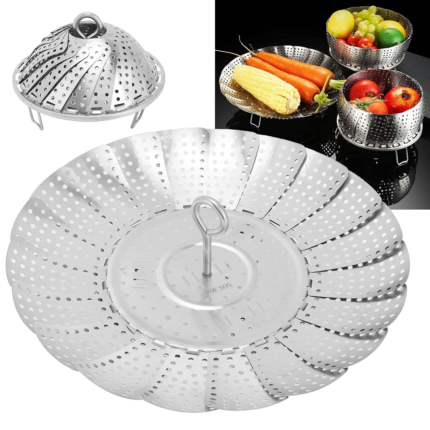 Steamer Basket, Stainless Steel Food Steamer Basket Veggie Steamer