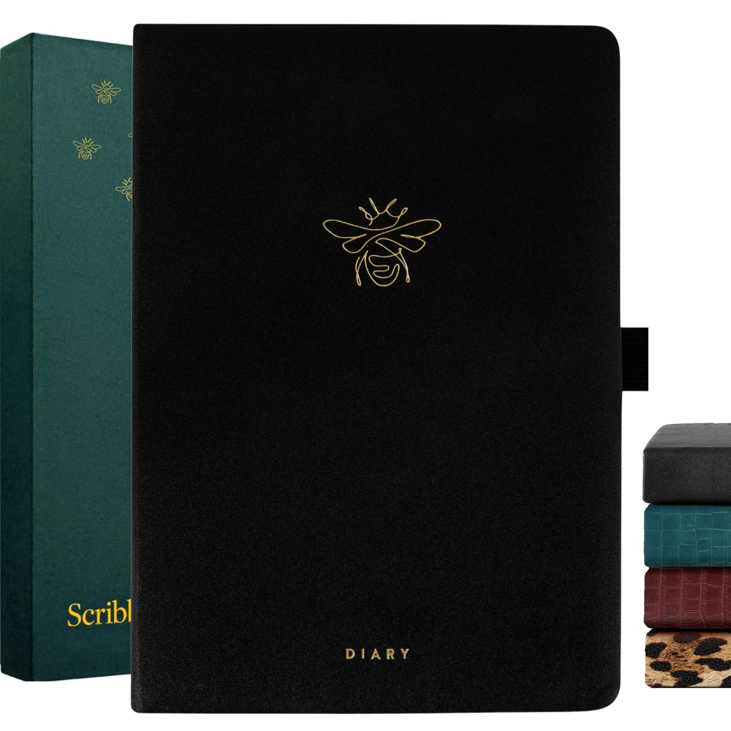 Scribble & Dot Undated Planner, Gold Bee – A5 Organiser, 250 Pages, 120gsm Thick Paper, Start Any Time Diary for Work & Home