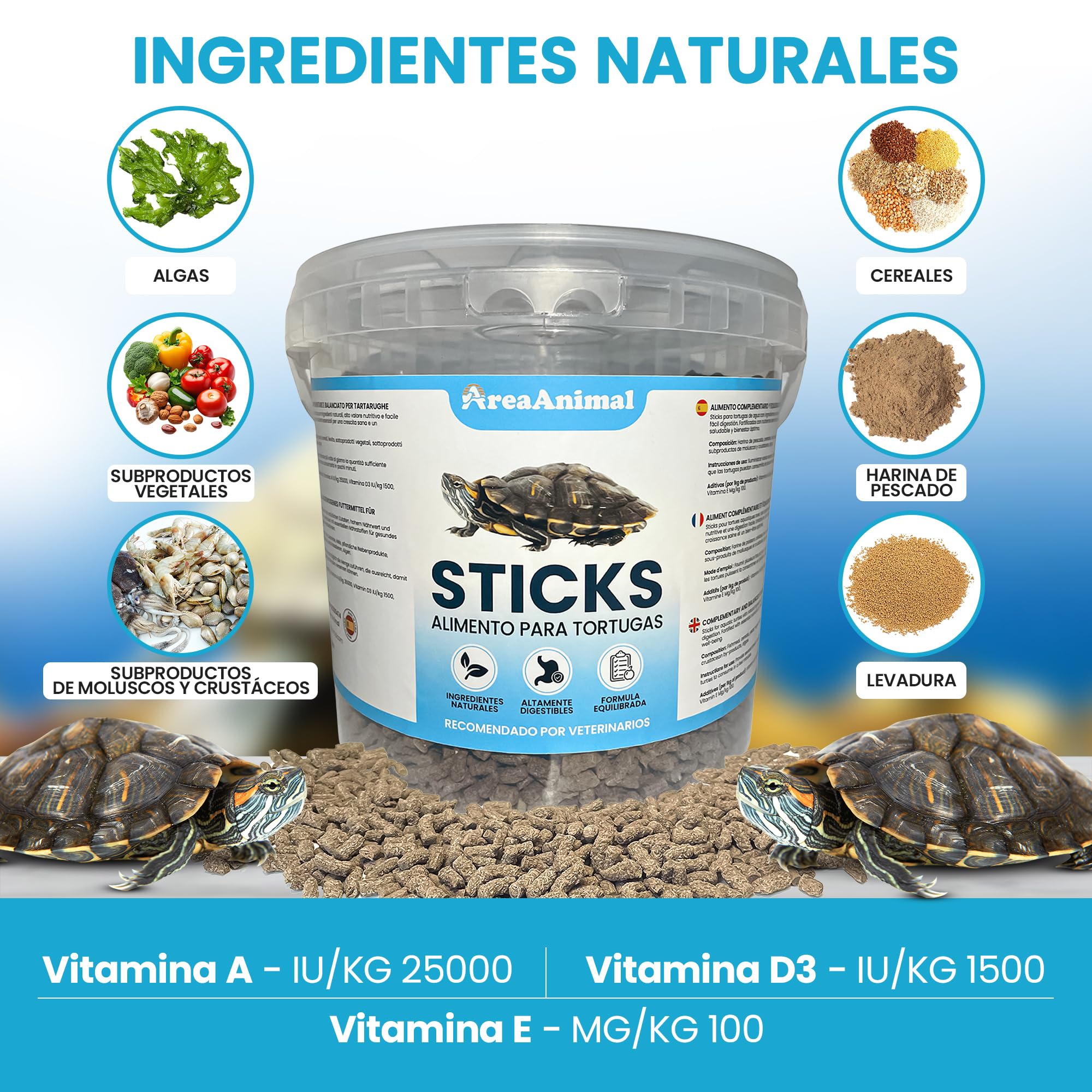 AreaAnimal - Comida Tortugas de Agua, 1.5KG/5L Comida Tortuga Stick, Alimento Tortuga Agua con Alto Valor Nutritivo, Alimento Tortugas Altamente Digestibles — view 4