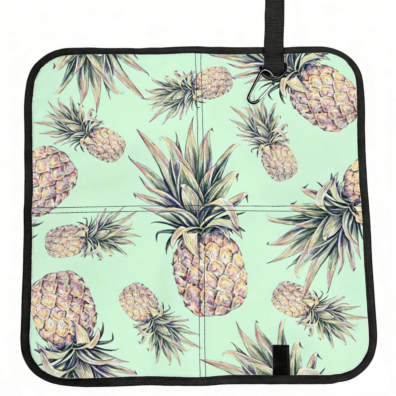 SDEGTHO Pineapple Green Printed Foldable Seat Pad with Closure, Lightweight Cushion for Airplane Travel Camping