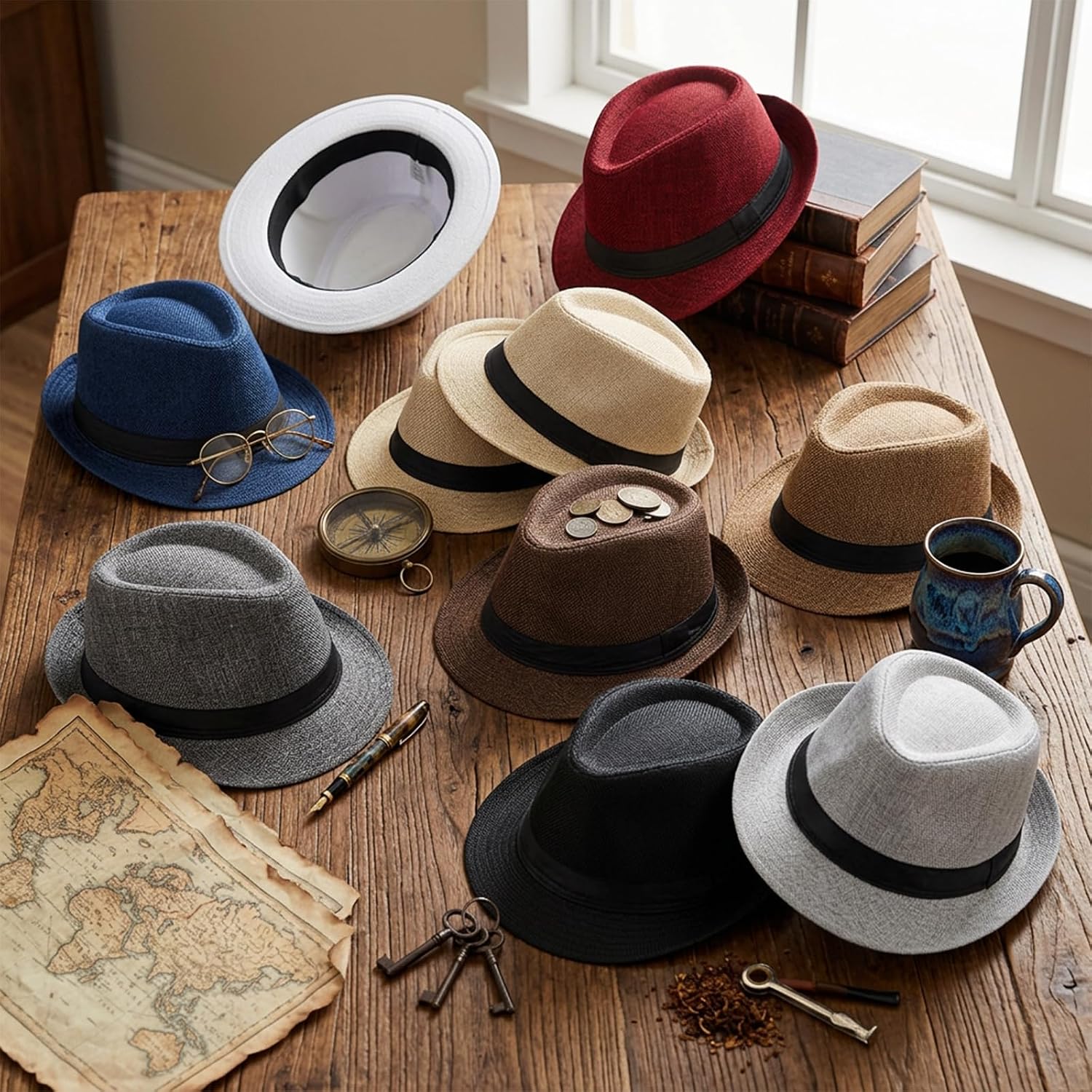 10-Pack Linen Fedora Hats for Men Party Wedding Sun Multicolor