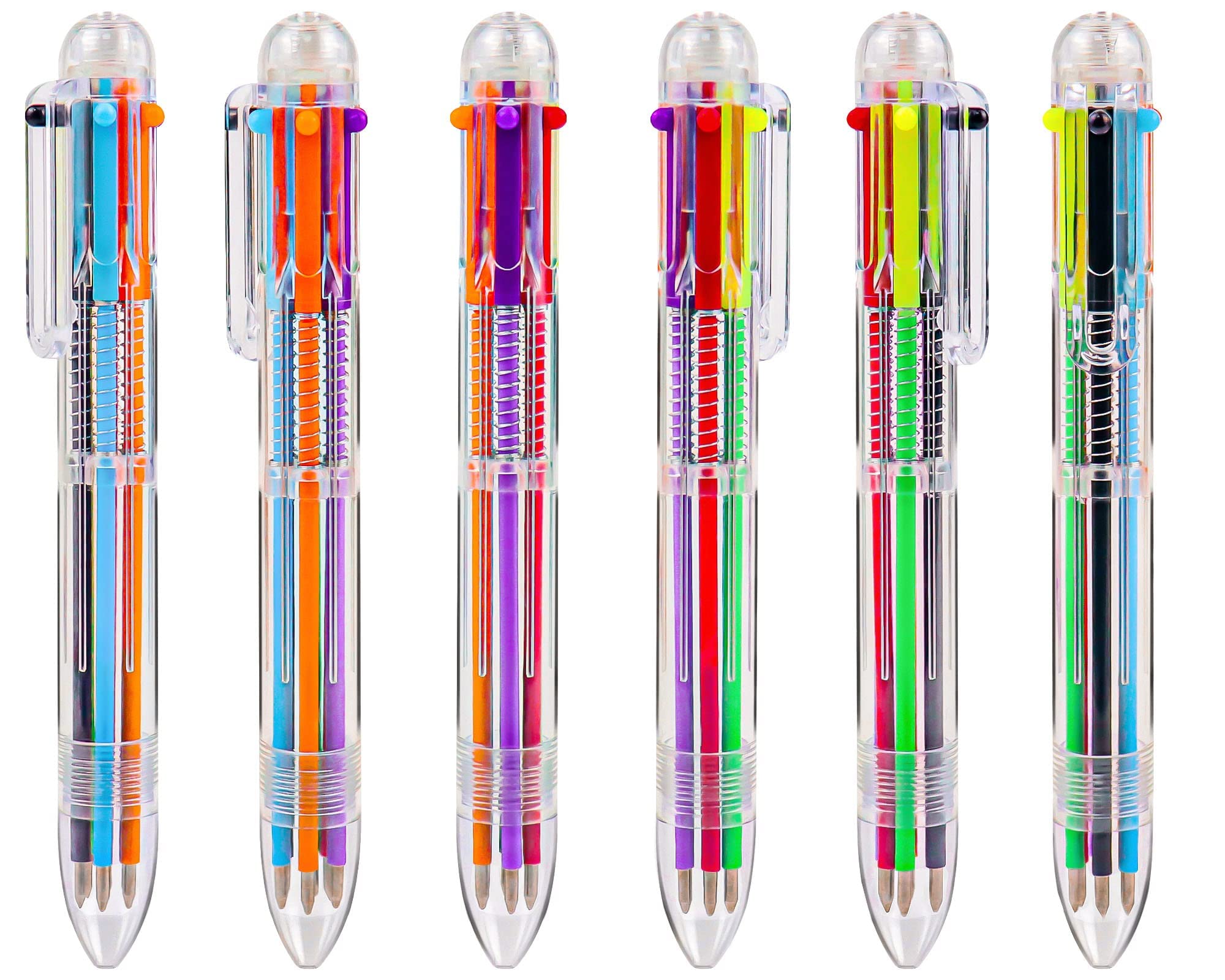 SYOSI Pack Multicolor Ballpoint Pens 0.5mm 6-in-1, Fun Pens for Kids Party Favors, Retractable Ballpoint Rainbow Pens Color Pens for Office School Supplies Students Gift(6 Pack)