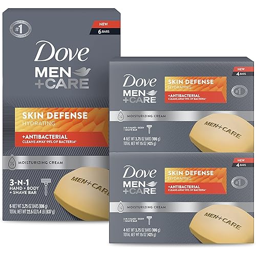 DOVE MEN + CARE Soap Bar For Smooth and Hydrated Skin Care Skin Defense Effectively Washes Away Bacteria While Nourishing Your Skin, 3.75 Ounce (Pack of 14)