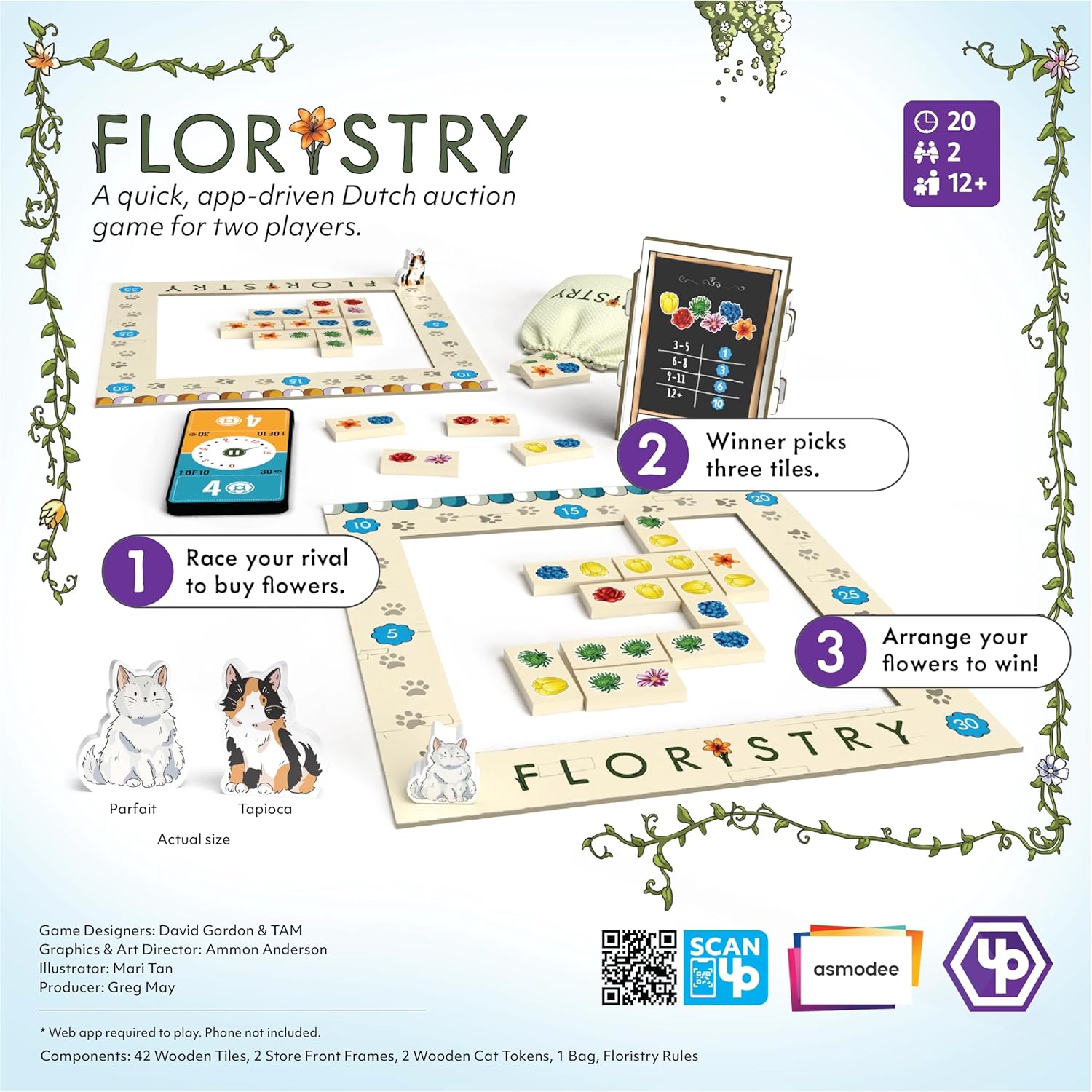 UP Games Floristry Board Game - Competitive Flower Auction & Storefront Design! Fun & Creative Strategy Game for Family, Kids & Adults, Ages 12+, 2 Players, 20 Min Playtime