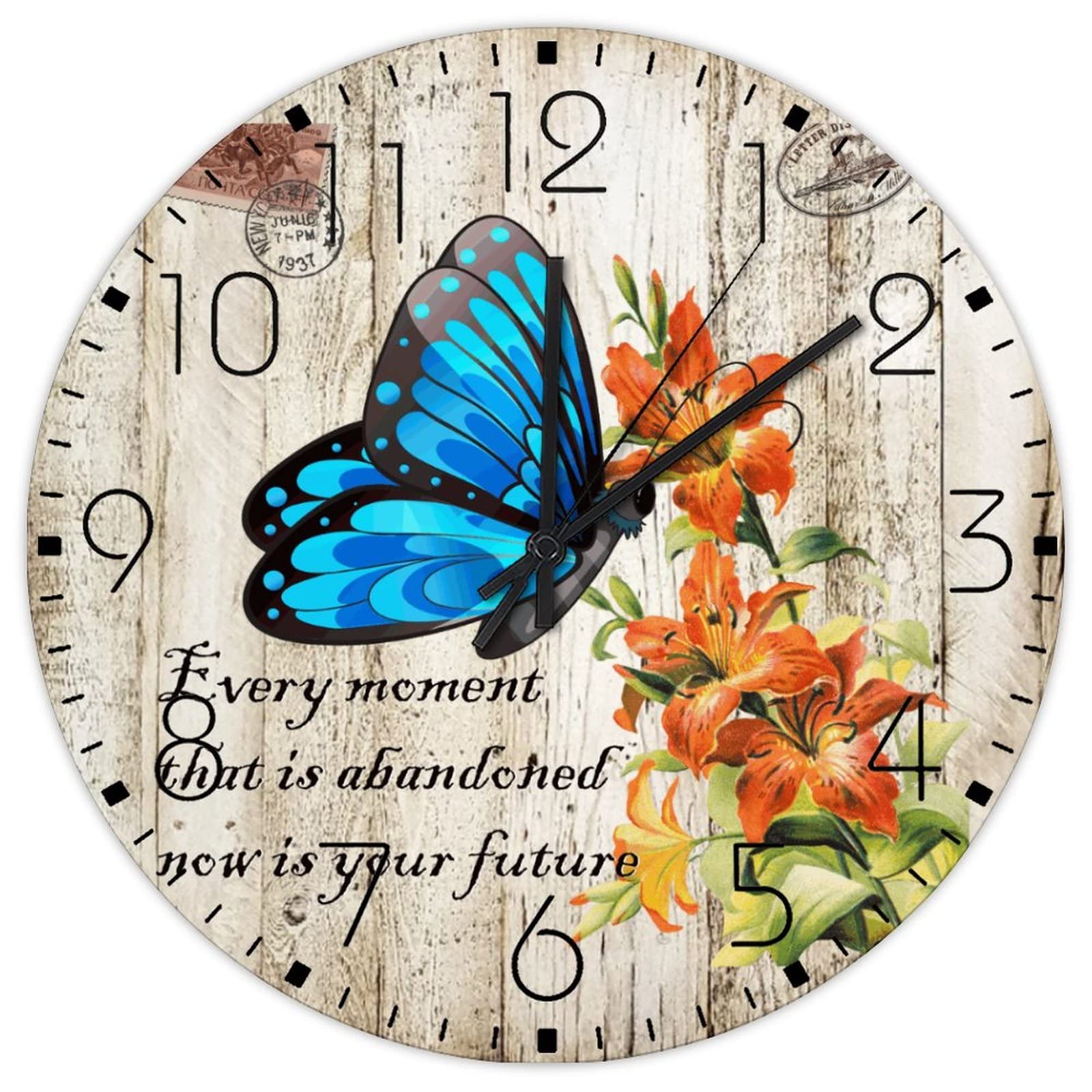 Horloge de chambre silencieuse et zen avec citation inspirante en bois