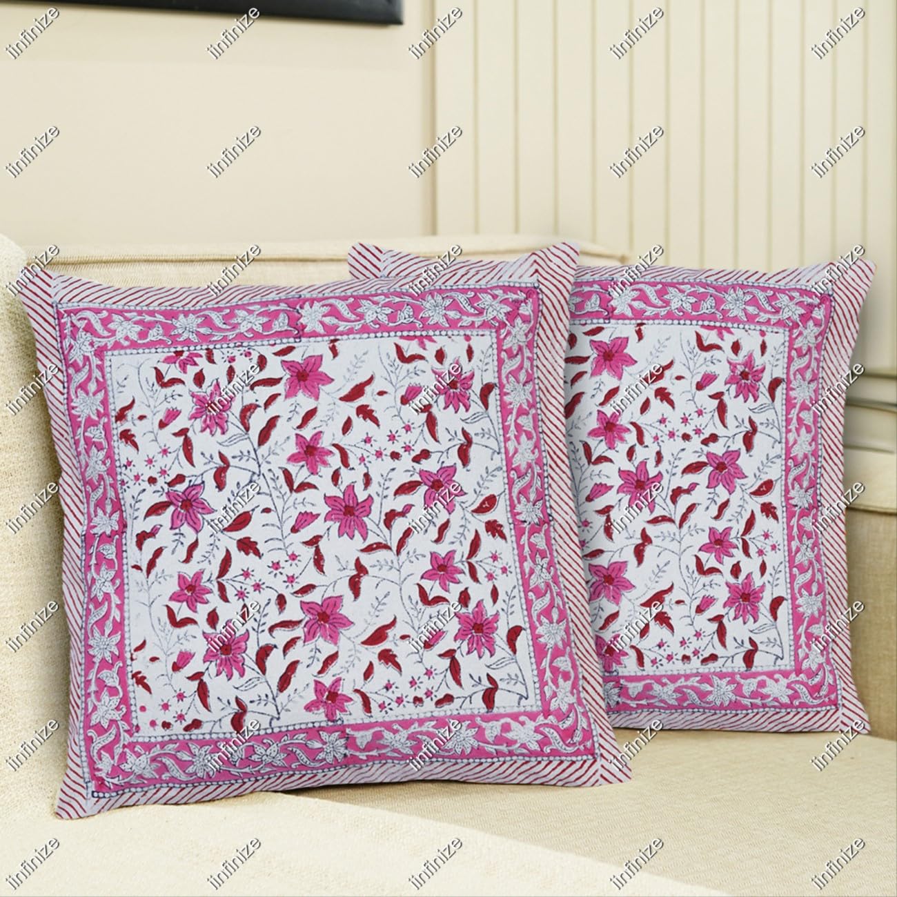 Taie d'oreiller 40x40 cm en coton tissé main motif ethnique vintage