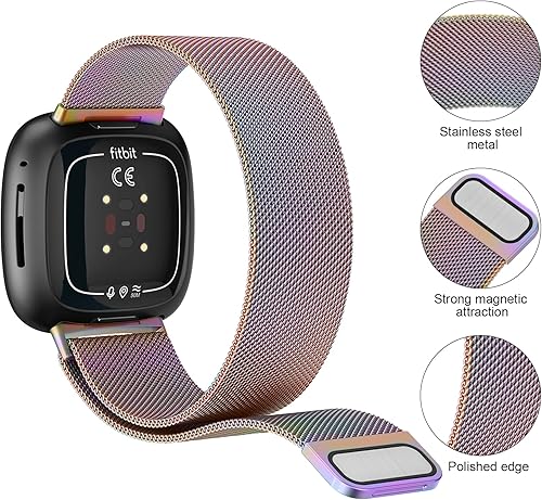 Miniatura 8 de Correa de metal para Fitbit Sense 2  Sense Bands, Fitbit Versa 4  Versa 3 bandas para mujeres y hombres, correa de repuesto magnética de malla de