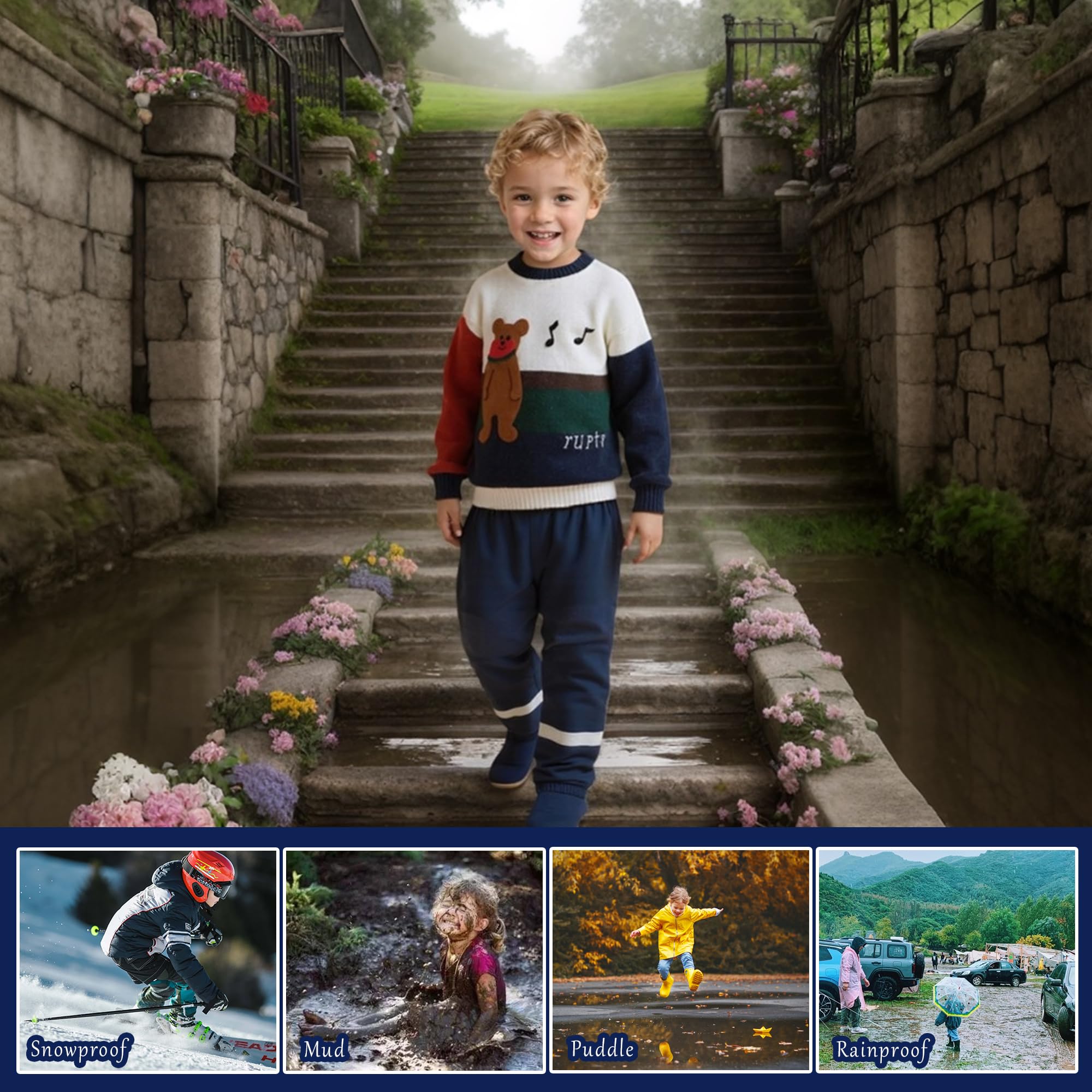 Kinder Regenhose Jungen Mädchen wasserdichte Matschhose mit Reflektor Buddelhose Outdoor Sommer Dünn Ungefüttert Ohne Träger Leichte Atmungsaktive Reisen Regenbekleidung für Alter 1-8 Jahre