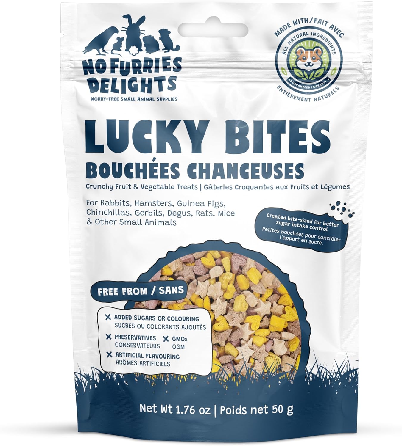 Treats, 100% All Natural Mini Bites for Rabbit Hamster Guinea Pig Chinchilla Pet Rat Mice Gerbil Bird, Healthy Enrichment (50g, Lucky Bites)