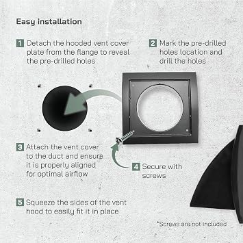 Vent Systems 4 Inch Exterior Dryer Vent Cover Outside for House - Black Outdoor Vent Hood with Backdraft Flap - ABS Plastic Wall Vent for Dryer, Bathroom, HVAC Ducts - Louvered Exhaust Fan Cover