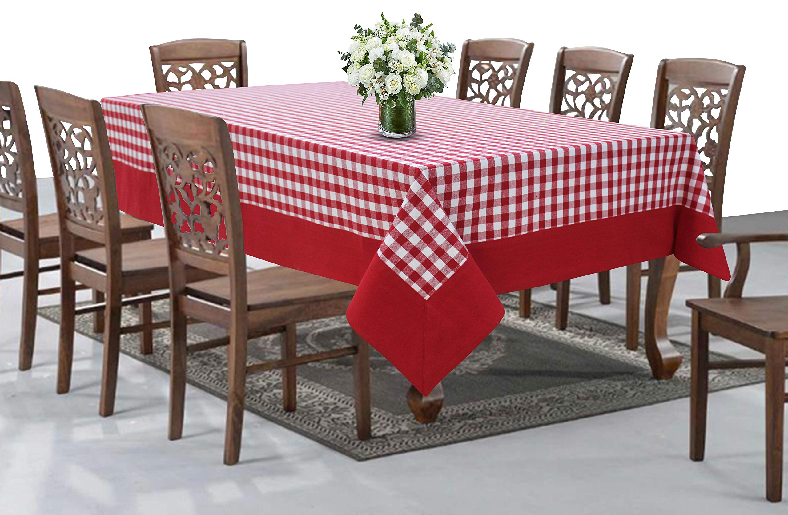 AIRWILL Cotton Checkered Pattern 8 Seater Table Cloth Pack of 1 pc (Red)-picture-22