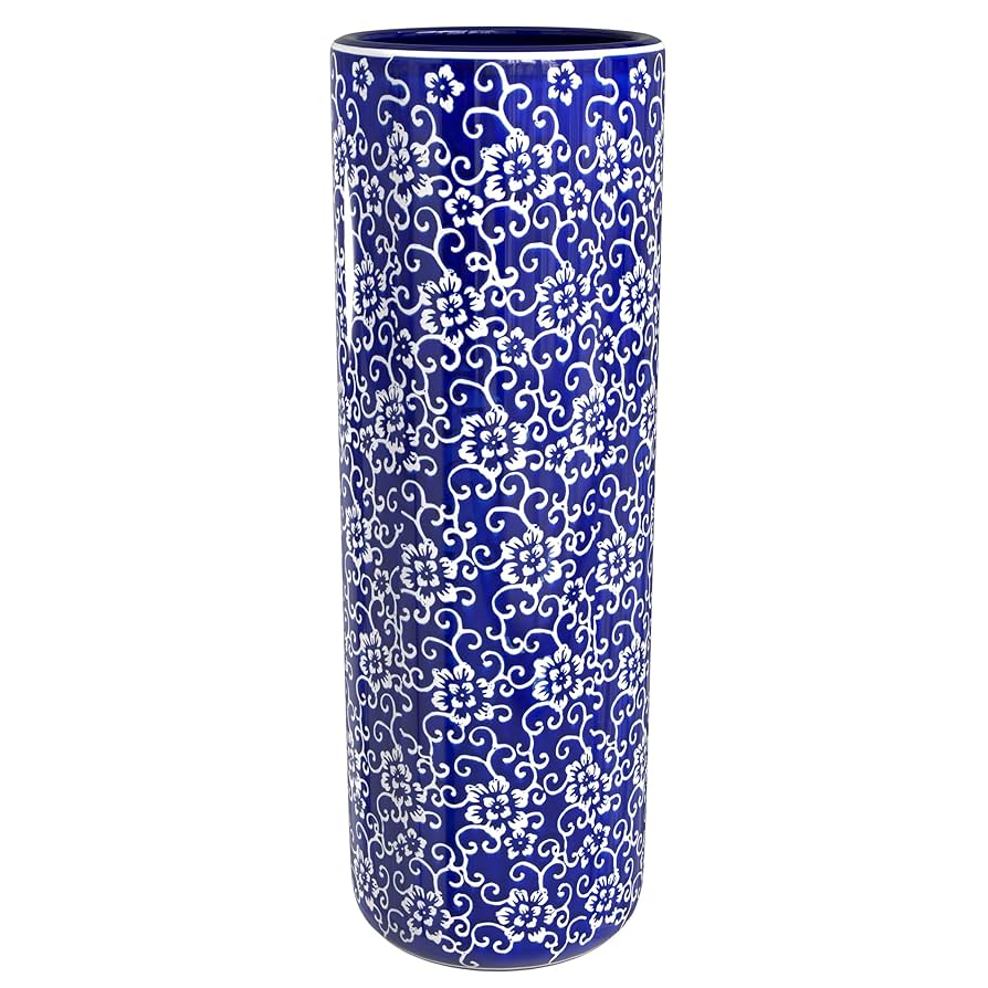 青とオレンジ色の花柄 傘立て 花器 Amazon.com: 24