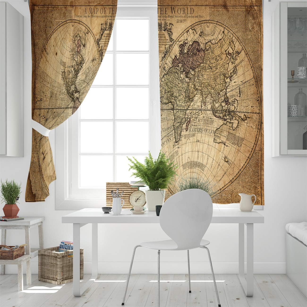 Tесh Dеаlѕ 🔥 Home Decor Window Curtains 80 W x 84 L, Vintage World Map Ancient Kraft Navigation - 2 Panel Window Treatment Set with Grommet Window Drapes Covering for Kitchen Cafe Living Room