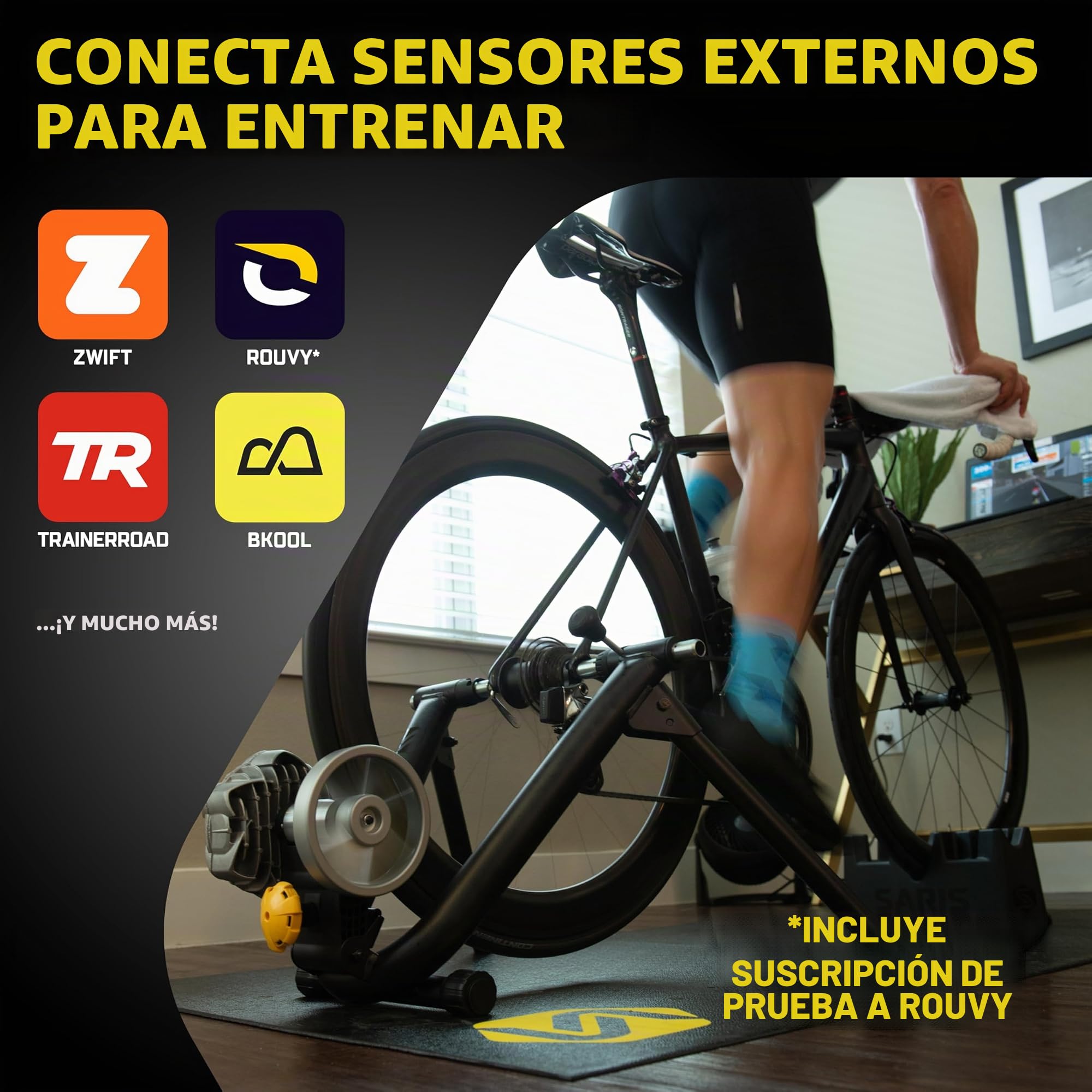 Saris Fluid2 - Entrenador de bicicleta de interior, opción equipada inteligente, se adapta a bicicletas de carretera y montaña, compatible con la aplicación Zwift