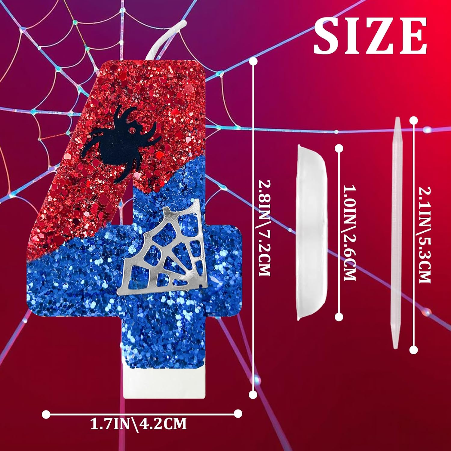 Red and Blue with Silver Spider Web Birthday Candles, Spider Cartoon Theme Happy Candle Cake Decoration Suitable for Boys and Girls Children's Party Supplies (4)