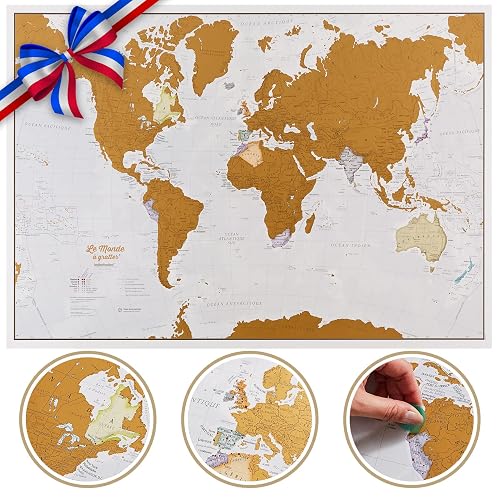 Carte du Monde à gratter en français - Très grand