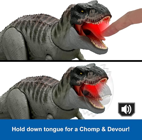 Mattel Jurassic World Rebirth Power Devour Tyrannosaurus Rex Dinosaur Figure with Tongue Activated Constant Chomp, Lights & Sounds, Digital Play, JGB50 - 3