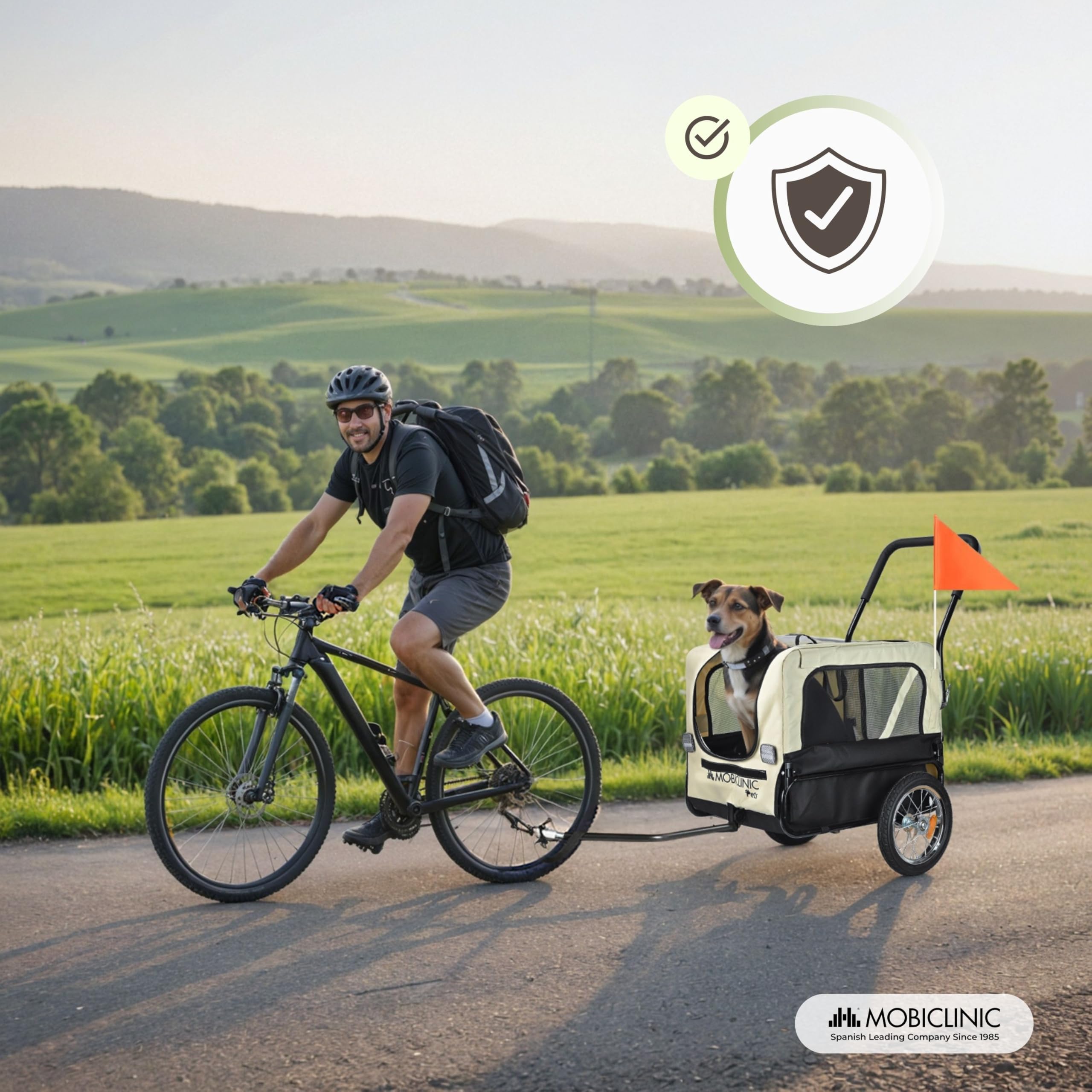 Mobiclinic®, Rimorchio Bici per Cane + Carrello di Trasporto, 2 in 1, Fino a 40 kg, Copertura Impermeabile, 123x67x100 cm, Bandiera e Catarifrangenti, Oxford 600D, per Cani Piccoli e Medi