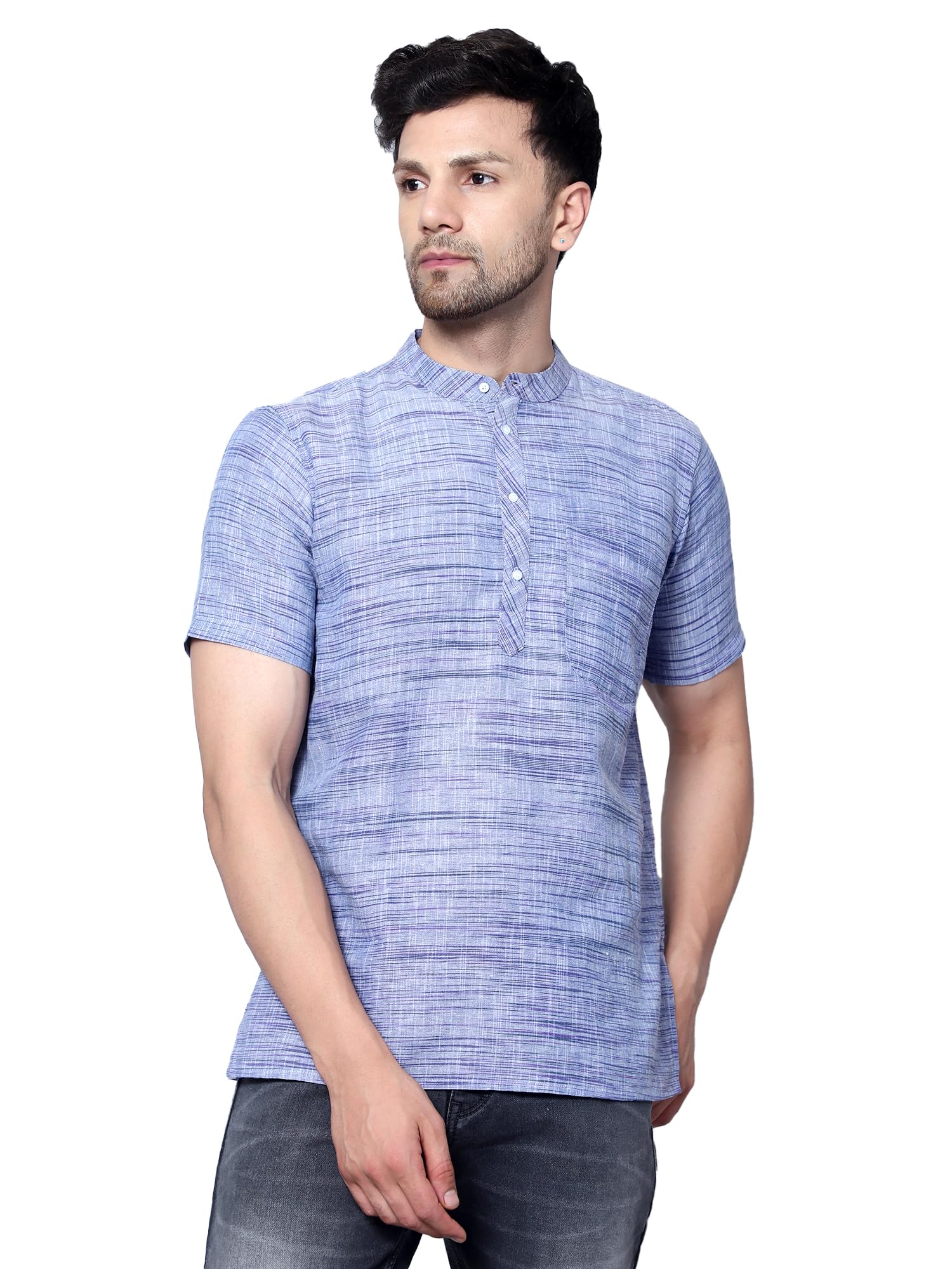 latest chikan Men's Cotton Blend Regular Textured Short Kurta Half Sleeves - Casual Ethnic Wear-picture-32