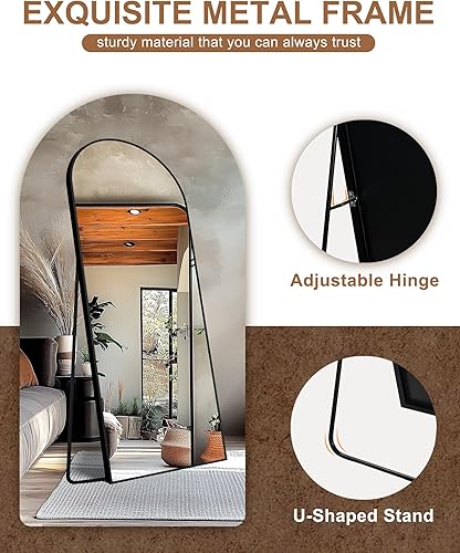 Miniatura 27 de Delma - Espejo arqueado de longitud completa, espejo de pie, espejo de pie grande con soporte para pared, entrada, puerta, dormitorio, baño, sala