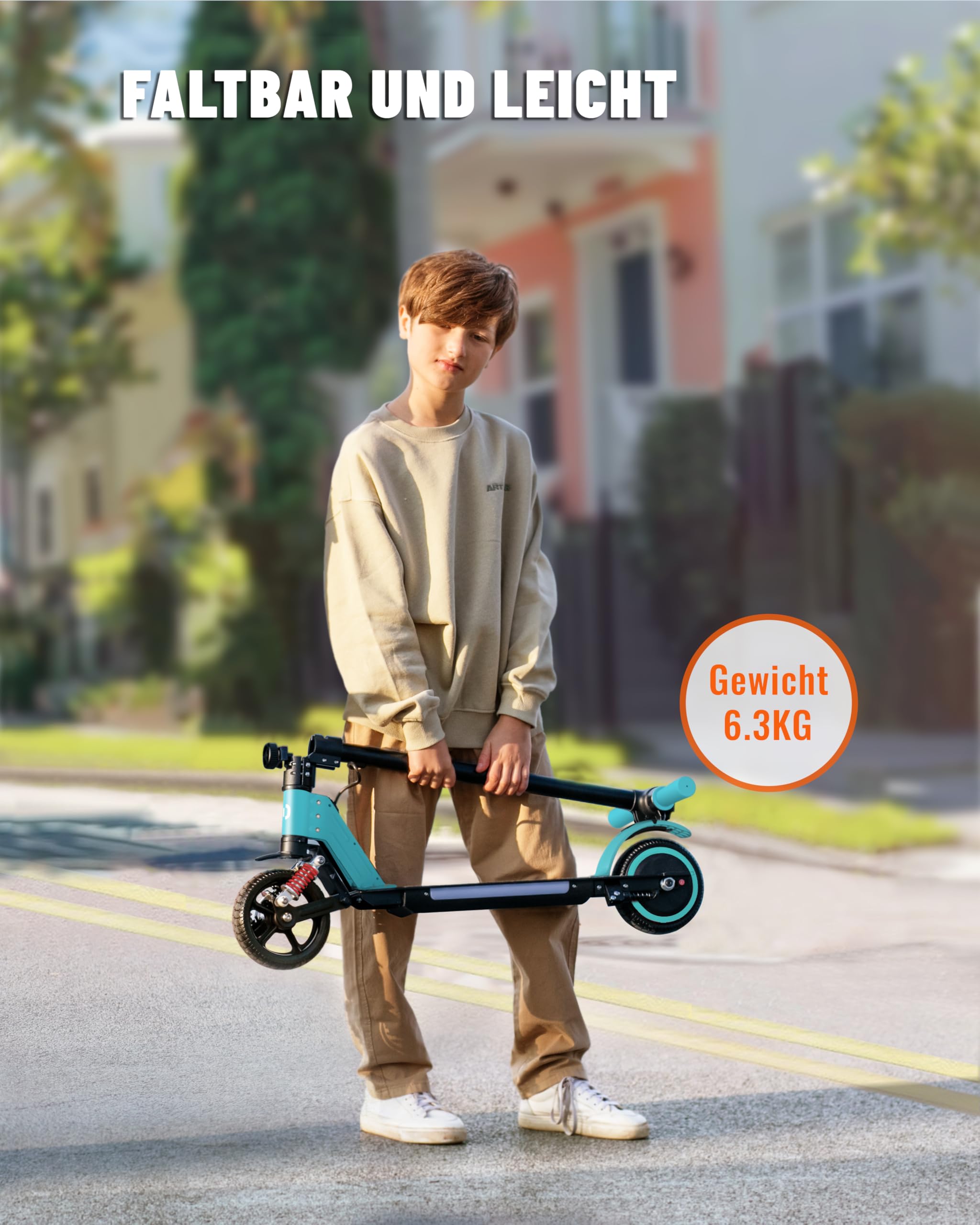 Monopattino elettrico per bambini dai 6 ai 12 anni, con luce arcobaleno colorata, portata di 5 – 8 Km, scooter elettrico pieghevole per bambini, 130 W, per ragazzi