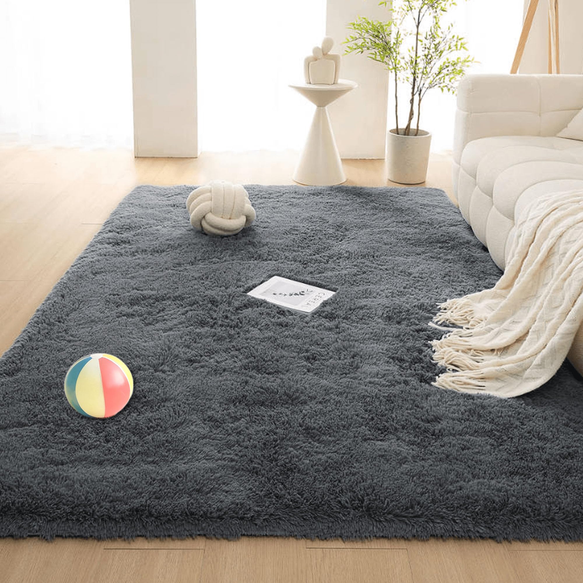 ZHIQXUE Low Pile Area Rug 290 x 400 cm Touch Thick Rugs for Bedroom Anti Slip Luxury for Bedroom, Dining Room, Entryway, Dark Grey