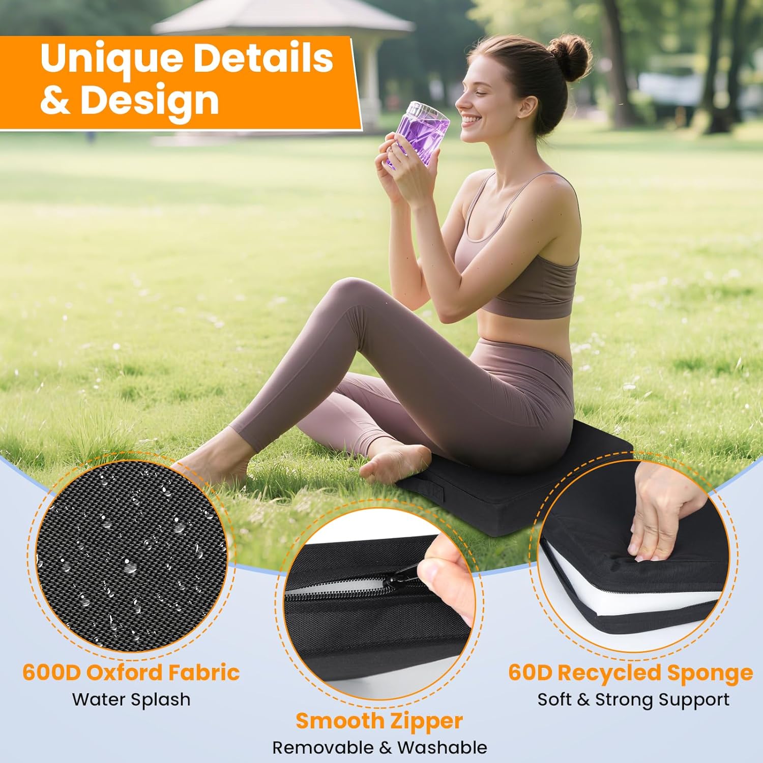 Stadium Seat Cushion 2 Pack, Extra Thick 2.56" Bleacher Cushion with Handle & Zipper Design, Waterproof 600D Oxford Fabric Seat Cushion for Bleachers