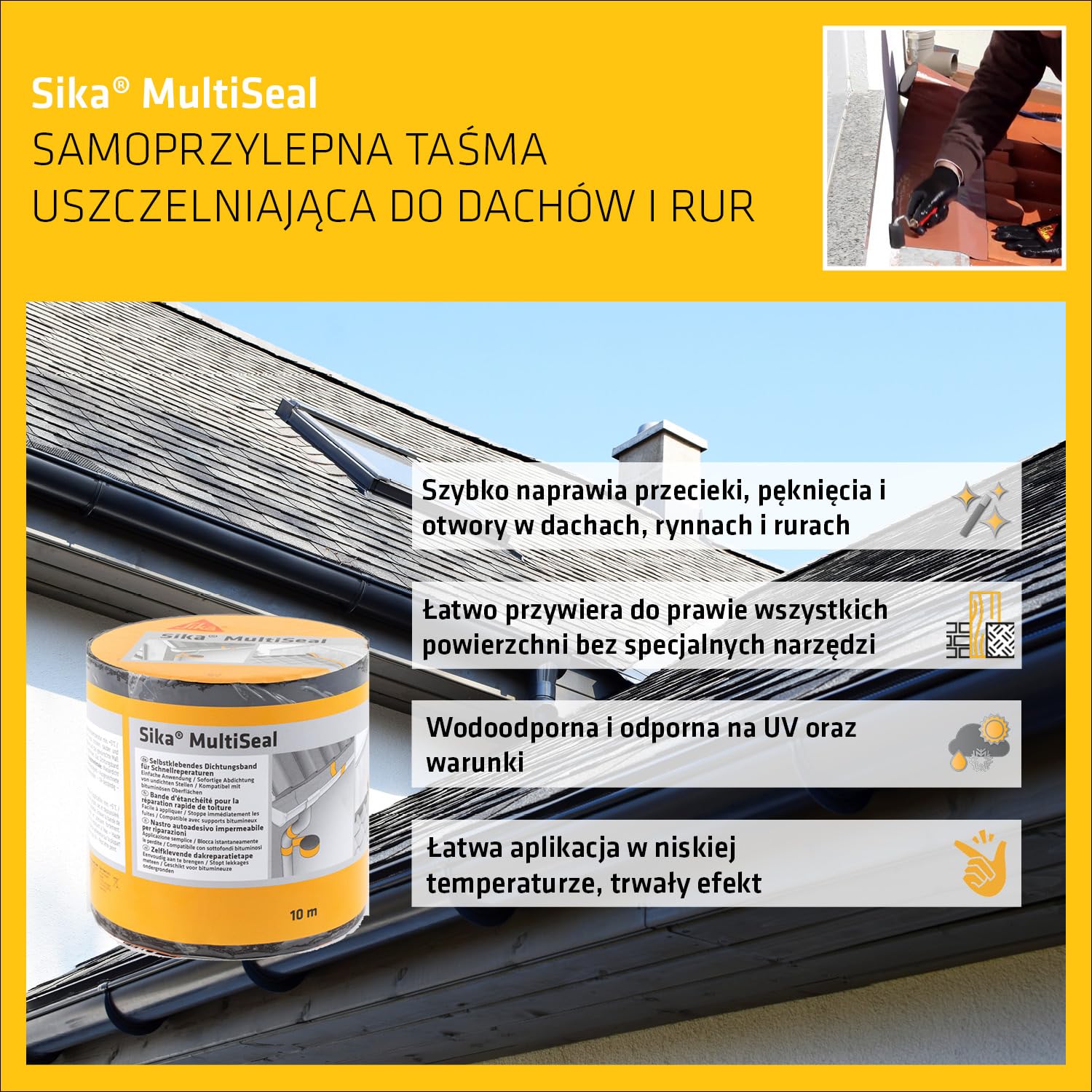 SIKA - Taśma uszczelniająca - Sika MultiSeal - Szara - 10m x 150mm | Samoprzylepna taśma bitumiczna - Odporna na UV - Łatwa aplikacja - Do uszczelnień i napraw