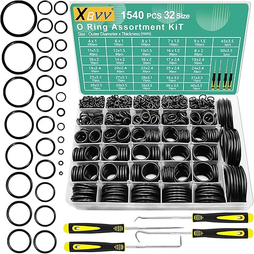 1540 Pcs 32 Size O-Rings Kit Nitrile Rubber O Ring Assortment with 4 Hook Set for Various Car Auto Vehicle Repair Plumbing Pressure Washer Air or Gas Sealing Connections Resist Oil and Heat