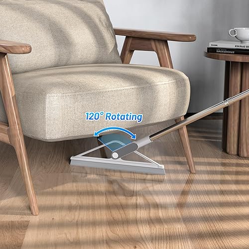 Miniatura 3 de KOLLIEE Escoba escoba de goma para piso de 61 pulgadas, mango ajustable para piso de azulejos, garaje, cubierta, baño, ventana, limpiaparabrisas