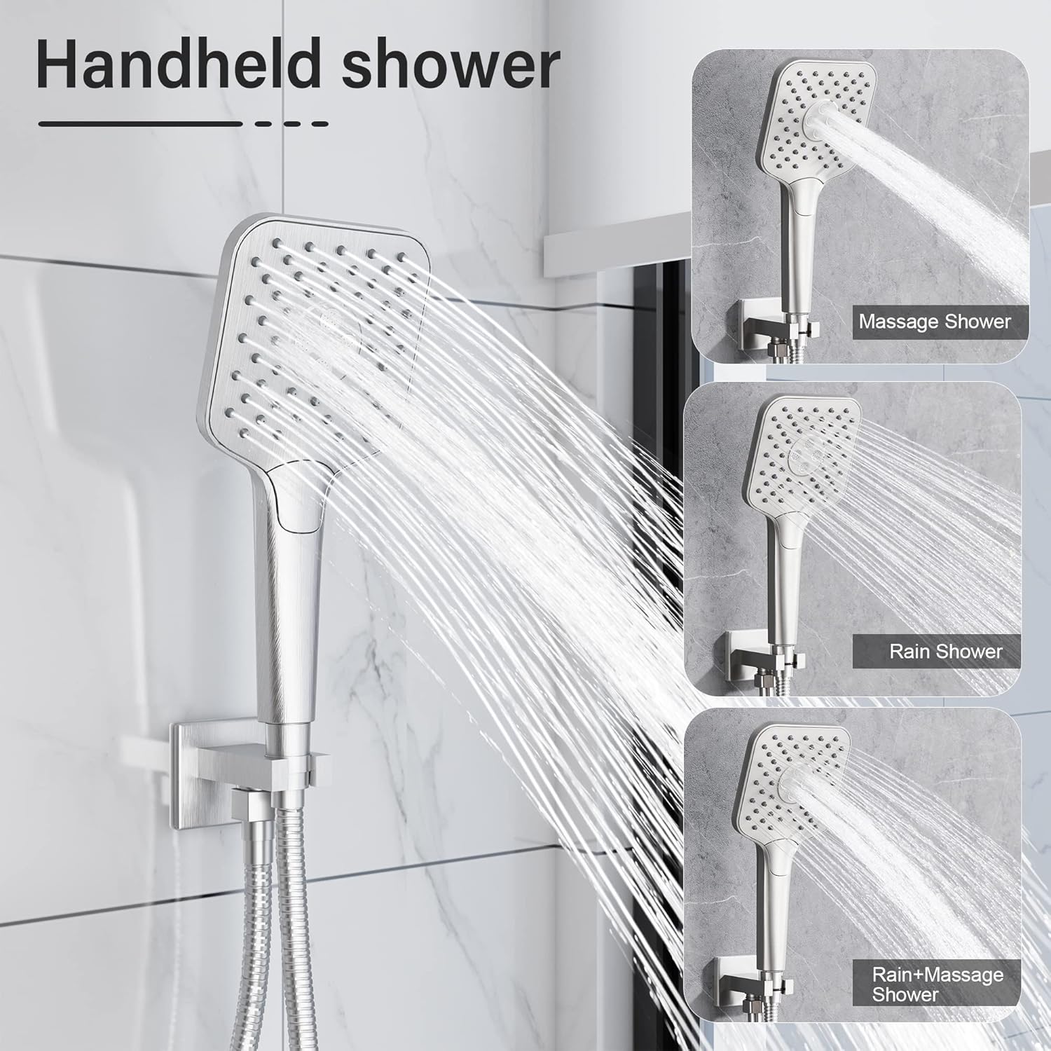 Gabrylly Shower System with Tub Spout, Wall Mounted Tub Shower Faucet Set for Bathroom with High Pressure 10" Rain Shower head and 3-Setting Handheld Shower Head Set,Brushed Nickel - - 