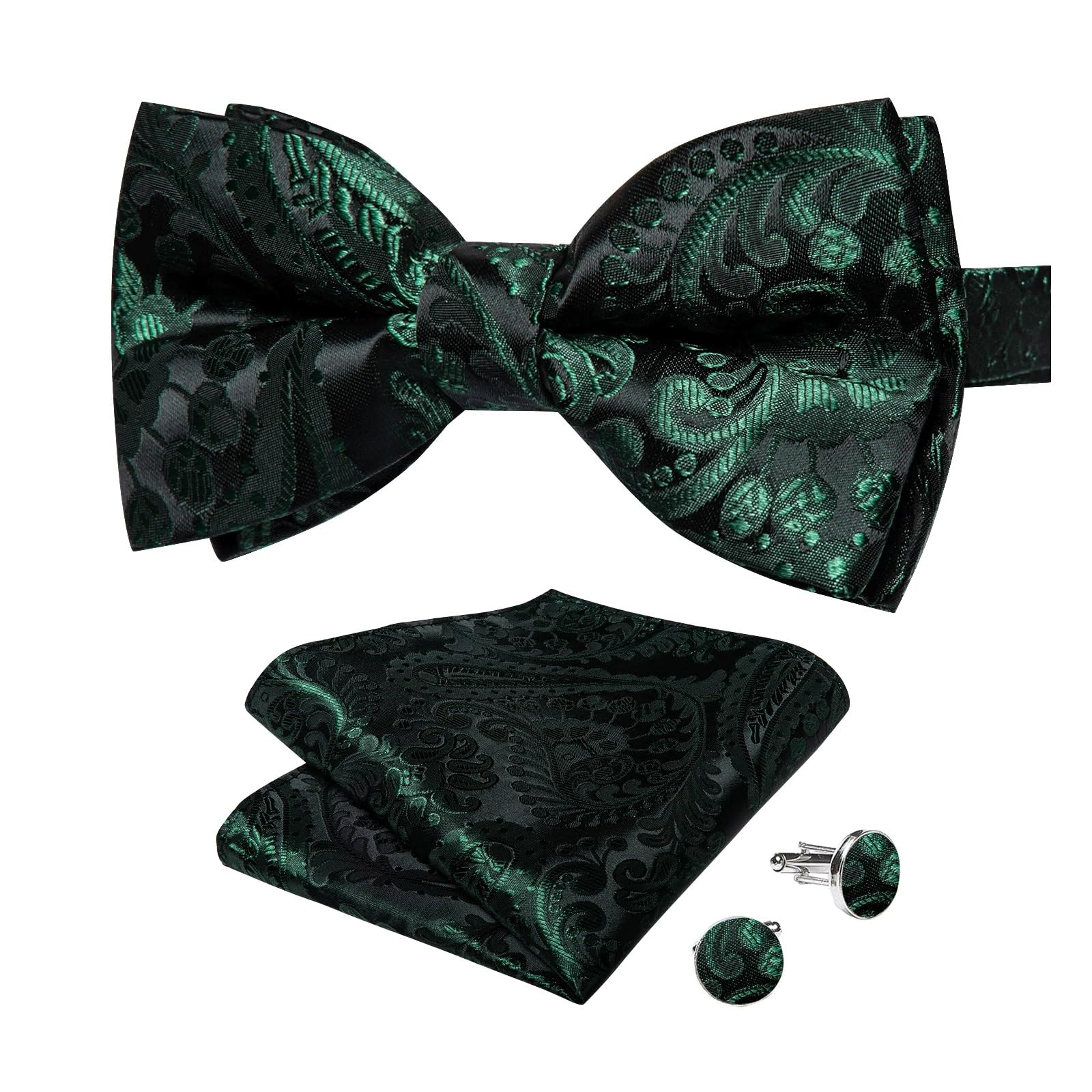 Papillon pre-annodato Paisley per uomo regolabile in seta papillon matrimonio tessuto nodo handerchief gemello