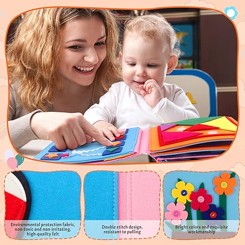 Miniatura 2 de Zalmoxe Libro silencioso de 13 pulgadas con temas Montessori de fieltro para niños pequeños de 1, 2, 3 para desarrollar el aprendizaje, habilidades