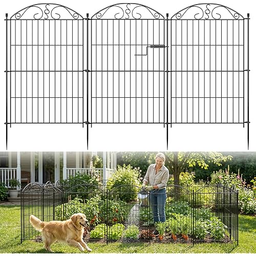10 Panels Garden Fencing Animal Barrier, LitaiL 35 inches Dog Fence Outdoor for Yard, Rustproof No Dig Decorative Tall Garden Fence, Extra High Metal Fence Panels Temporary Yard Fencing for Outdoor
