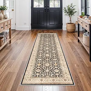 Washable 2x6 Hallway Runner Rug: Soft Kitchen Rug Non Slip Runners with Rubber Backing for Living Room Bedroom Bathroom Non Shedding Farmhouse Carpet Runner (Black, 2X6)