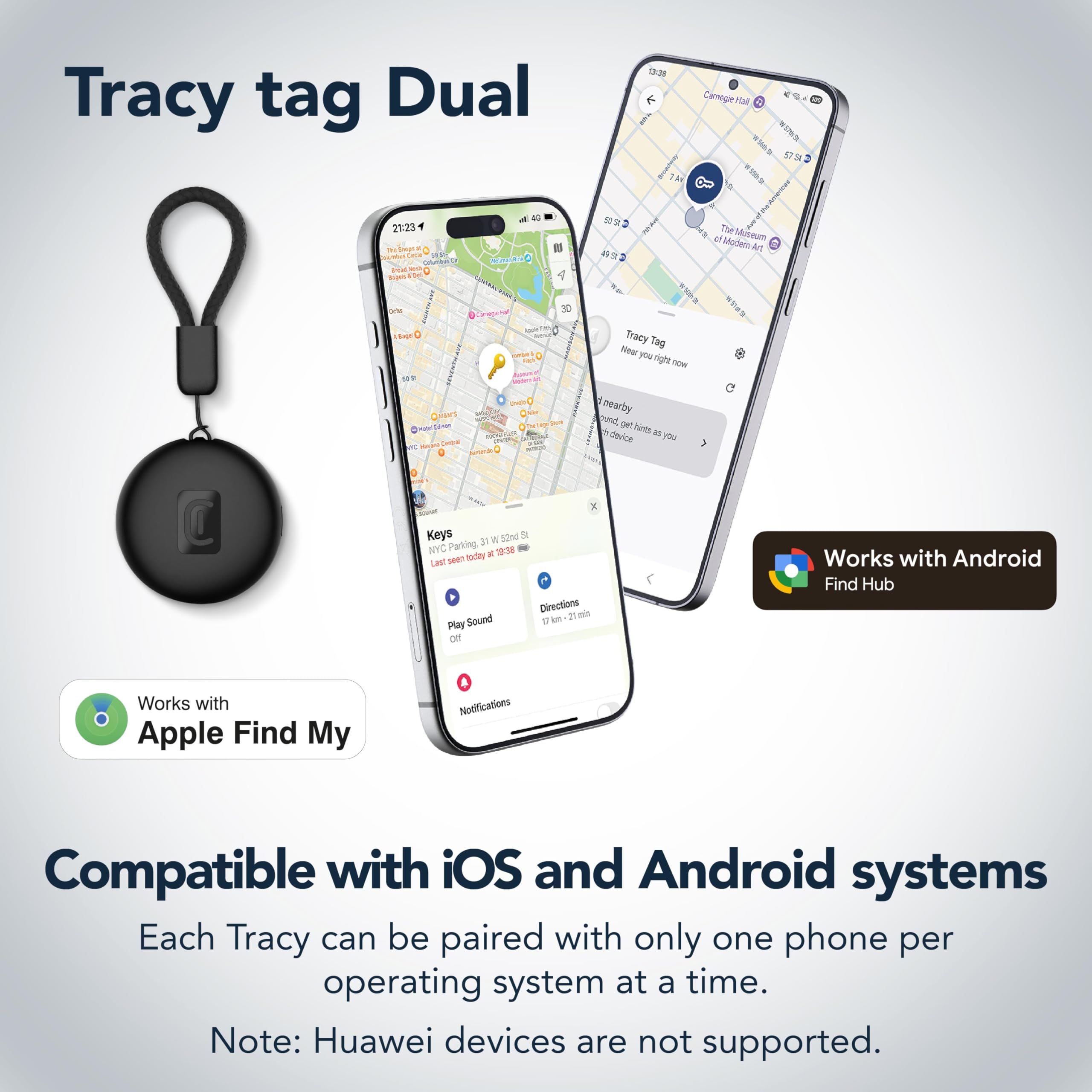 Cellularline localisateur d'objets Tracy Tag Dual pour Apple et Android avec Une Batterie remplaçable, étanchéité IP67 et Lot de 4 en Noir, Bleu, Rose et Blanc