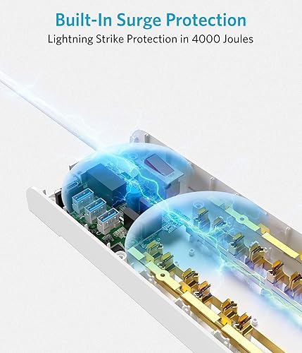 Miniatura 5 de BESTEK Protector de sobretensiones de 4,000 julios con USB, regletas de alimentación con 8 salidas de CA, 3 USB-A 2.4A 1USB-C 3A, salida máxima 7