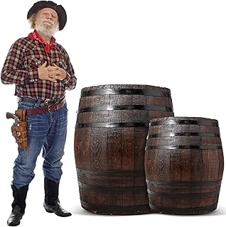 2 Pcs Western Cowboy Party Decoration 40" H 30" H Wine Barrel Decor Pirate Party Decorations Large Cardboard Wine Barrel Wild West Cardboard Decoration Western Photo Booth Props Decor