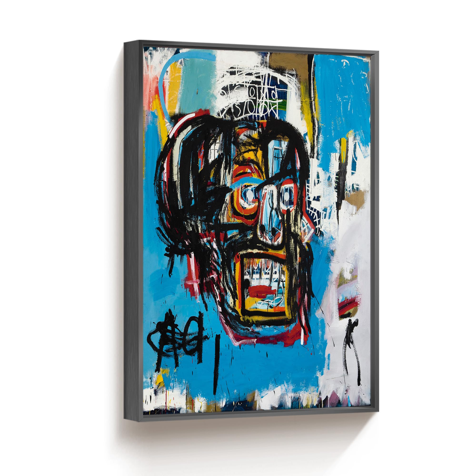 Basquiat Wall Art, Basquiat Colorful Graffiti Abstract-Style Art Poster, Suitable for Living Room, Bathroom, Bedroom(Black Frame 12x16)